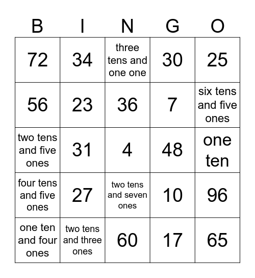 Place Value Bingo Card