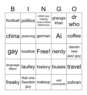 Reels bingo Card
