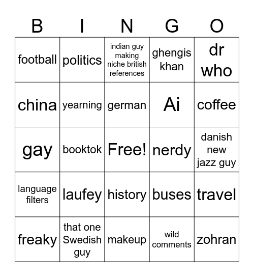 Reels bingo Card