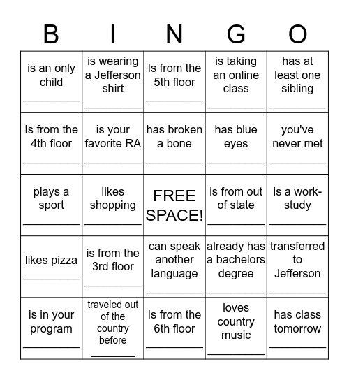 "Find someone who..." Bingo Card