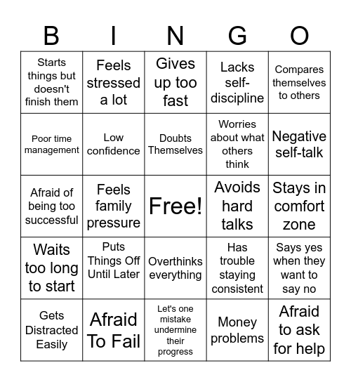 Barriers To Success Bingo Card