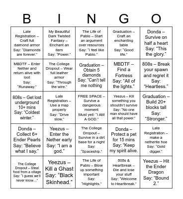 Ye minecraft Bingo Card