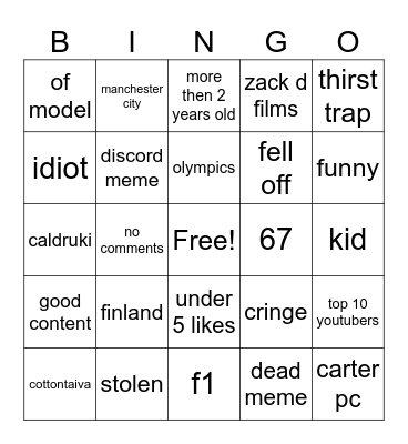 youtube bingo Card