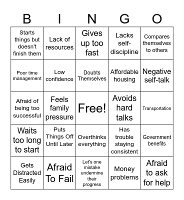 Barriers To Success Bingo Card
