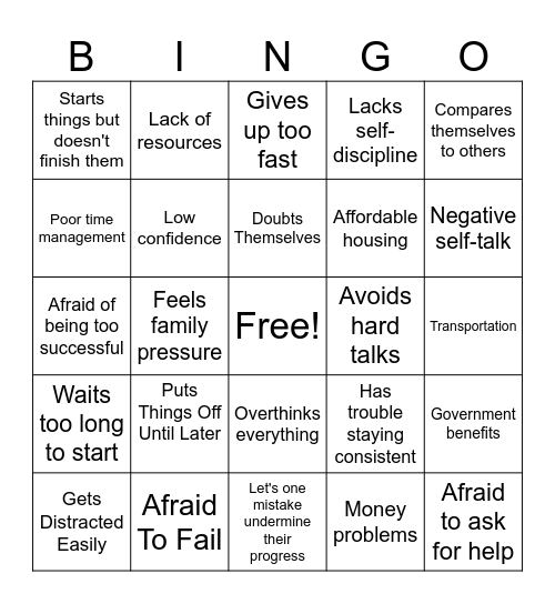 Barriers To Success Bingo Card