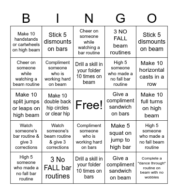 Xcel Gold Bingo Card