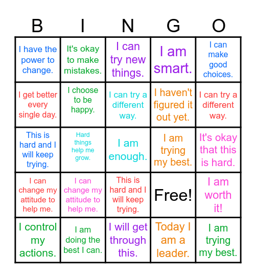 Positive Self Talk! Bingo Card