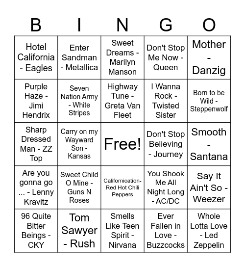 Riff Raff Bingo Card