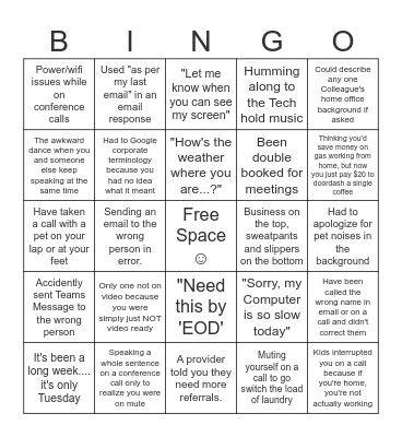 Provider Advocate Bingo Card