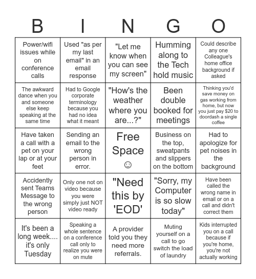 Provider Advocate Bingo Card