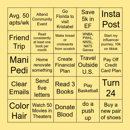 2026 Goals Bingo Card