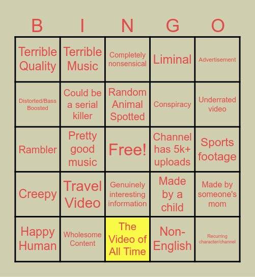 0 View Youtube Bingo with Bubbie Bingo Card