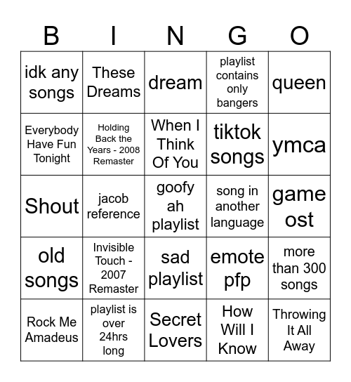 1985-1986 Bingo Card