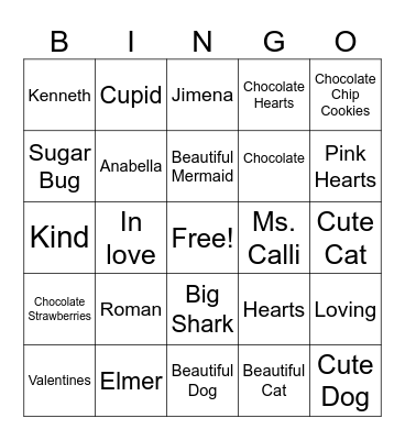 Valentine's Day Bingo1st Grade Intensive Bingo Card