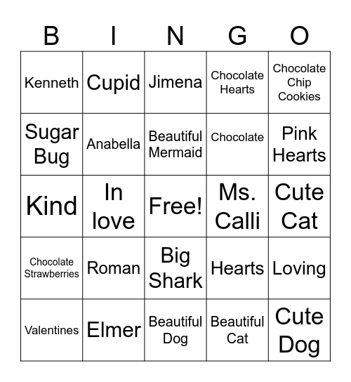 Valentine's Day Bingo1st Grade Intensive Bingo Card