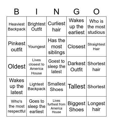 Superlatives Bingo Card
