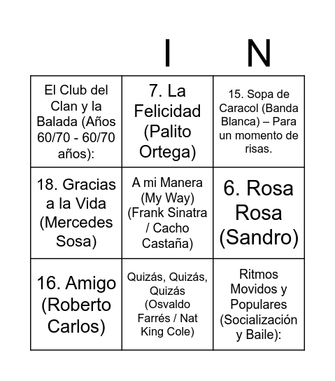 BINGO MUSICAL Bingo Card