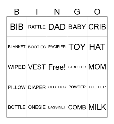 Baby Shower Bingo Card