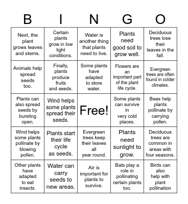 Main Idea Bingo Card