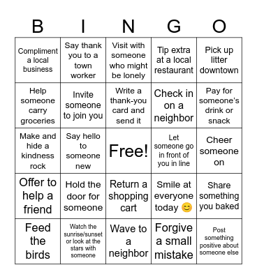 Community Kindness Bingo Card