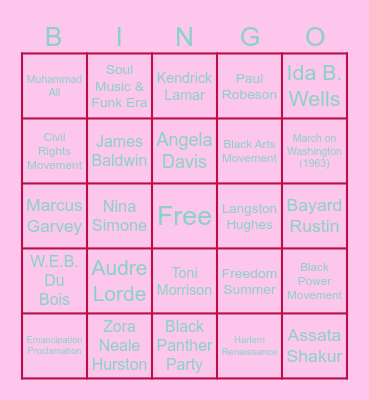 Black Pride and Identity Bingo Card