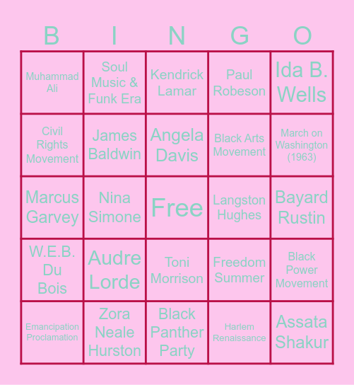 Black Pride and Identity Bingo Card