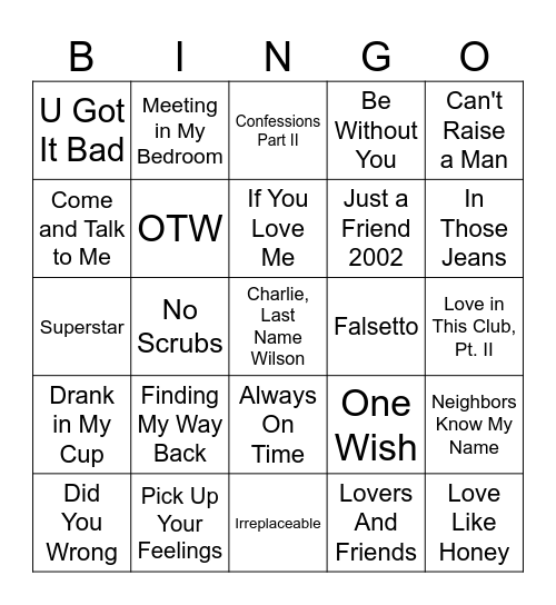 R&B Bingo Card