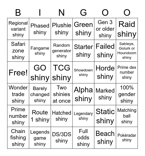 Pokésoc shiny hunting bingo! Bingo Card