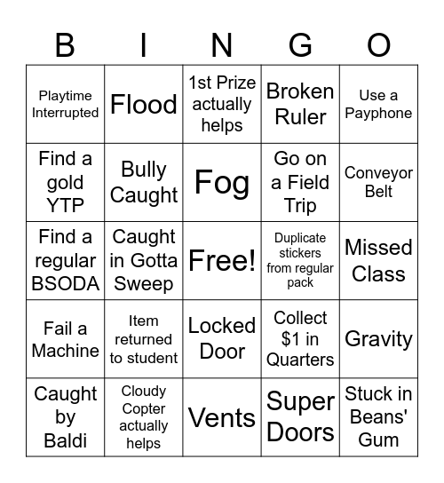 Baldi's Basics Bingo Card