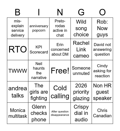 All Call March Bingo Card
