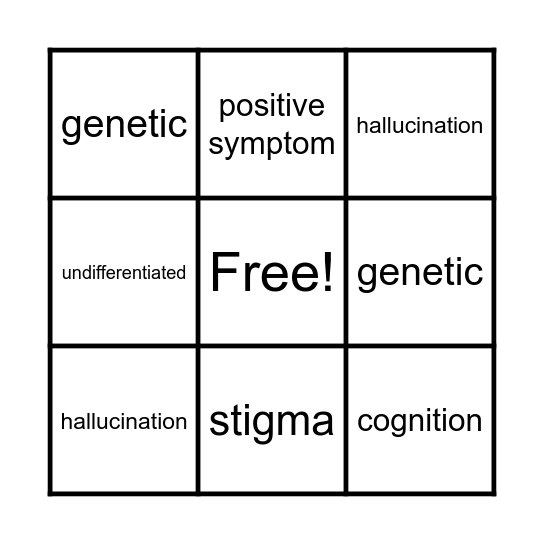 Schizophrenia Bingo Card
