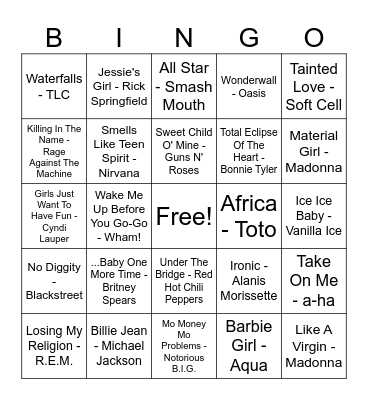 80s vs 90s Bingo Card
