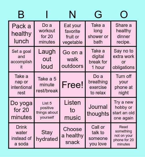 Jefferson Wellness and Self-Care challenge! Bingo Card