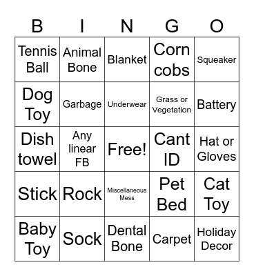 Foreign Body Bingo Card