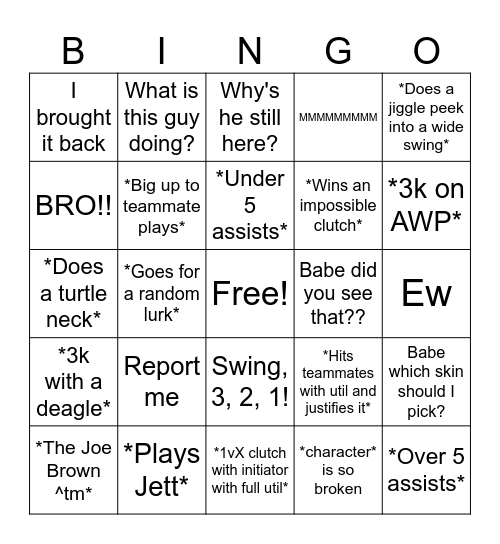 Valorant Bingo Card
