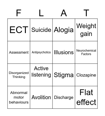 Schizophrenia Bingo Card