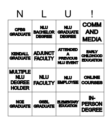 National Louis University BINGO Card