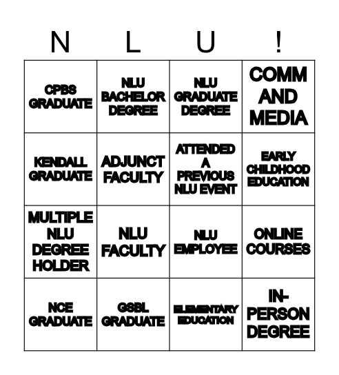 National Louis University BINGO Card