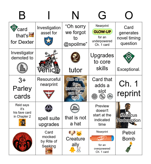 Investigator Decks Preview Season Bingo Card