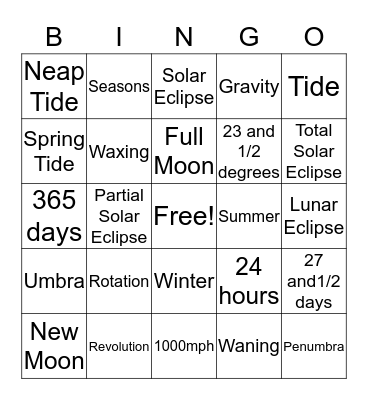 Earth: Sapce & Time Bingo Vocabulary Review Bingo Card