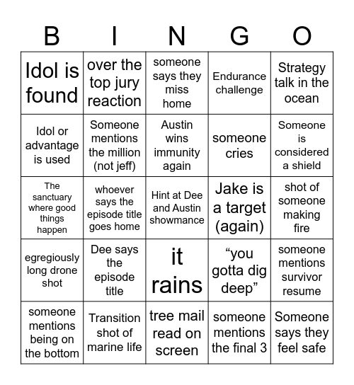S45E11 Bingo Card