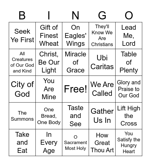 Catholic Hymns Bingo Card
