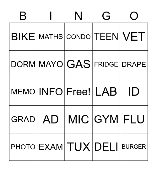 CLIPS Bingo Card