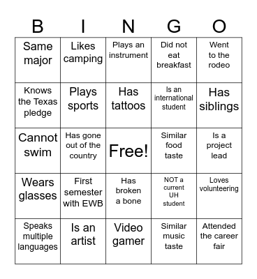 EWB Projects Bingo Card