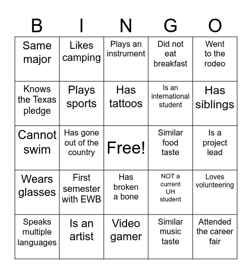EWB Projects Bingo Card