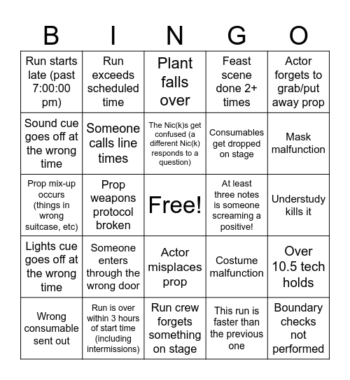 SoTM Dress #2 Bingo Card
