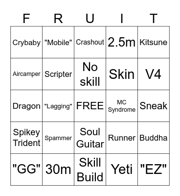 Blox Fruit Bingo Card