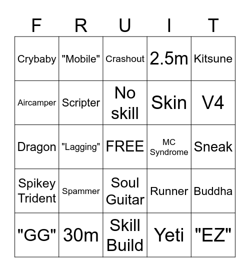 Blox Fruit Bingo Card