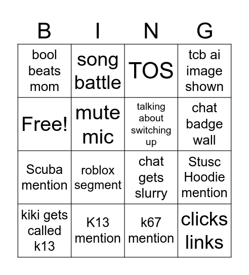 KK Streamer Bingo Card
