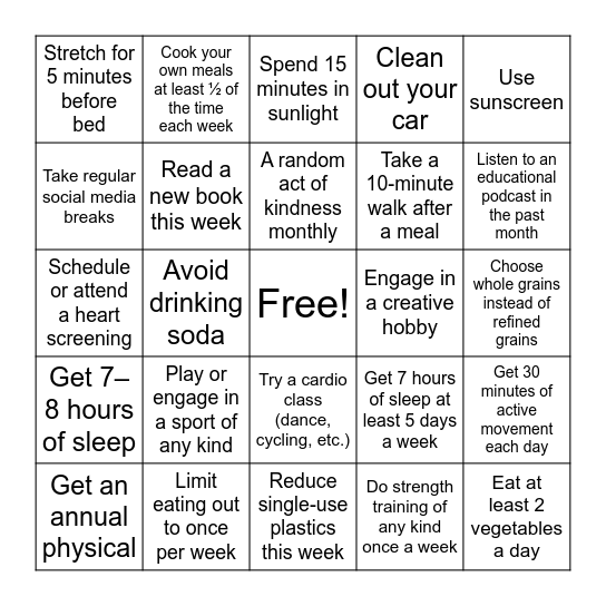 WELLNESS BINGO Card